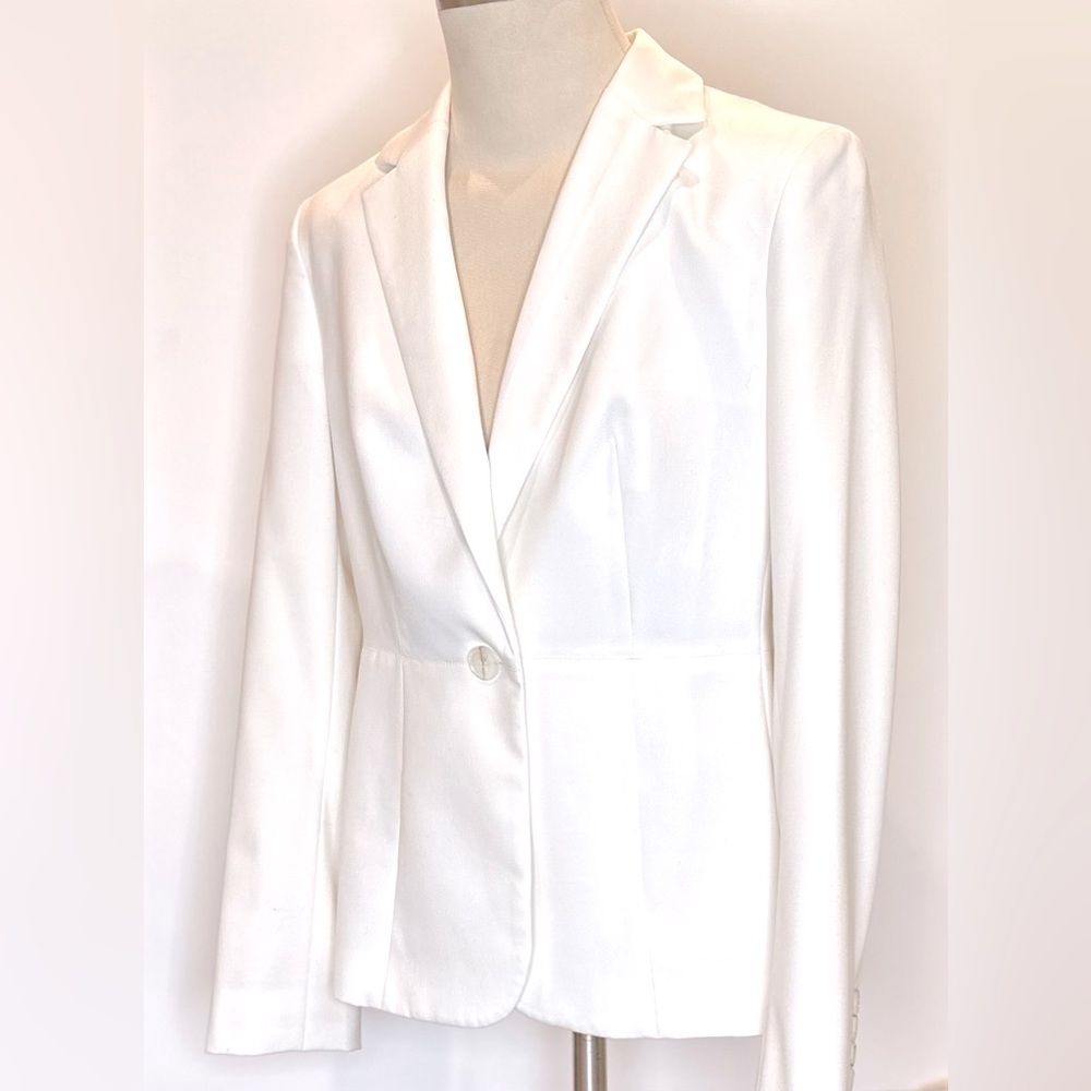 Jones New York Stretch White/Ivory Blazer Single Button Close Fitted Waist SZ 4